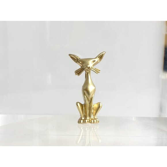 Sassy Art Deco Cat Gold Toned Matte Costume Jewelry Brooch | Lapel Pin - Picture 7 of 10